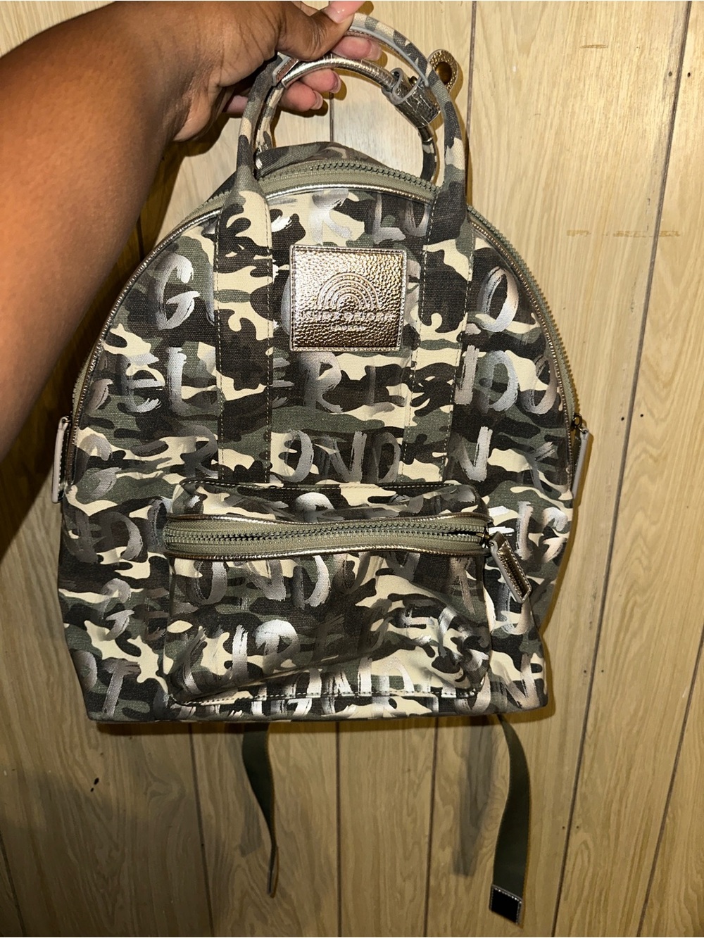 Kurt Geiger Camouflage Mini Backpack in Green, Black & Cream
